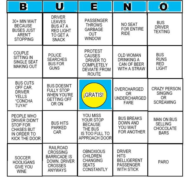 Buenos Aires Bus Bingo!